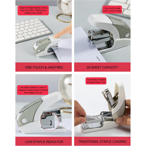 Мини-степлер — легкий, с вместимостью 20 листов, для офисных, школьных и повседневных задач, с скобами.