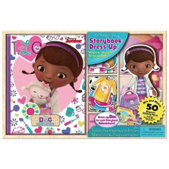 Книга-история Doc McStuffins с магнитной деревянной куклой для переодевания