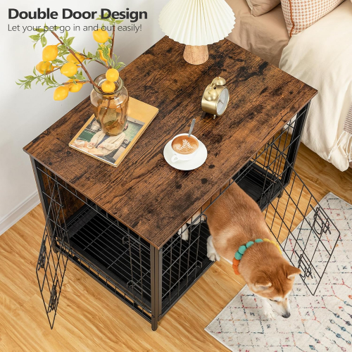 Двухдверная клетка для собак с выдвижным поддоном и многофункциональной верхней поверхностью