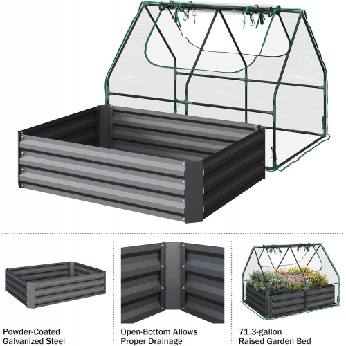 Гальванизированная садовая грядка с съемным тепличным покрытием, 270 литров