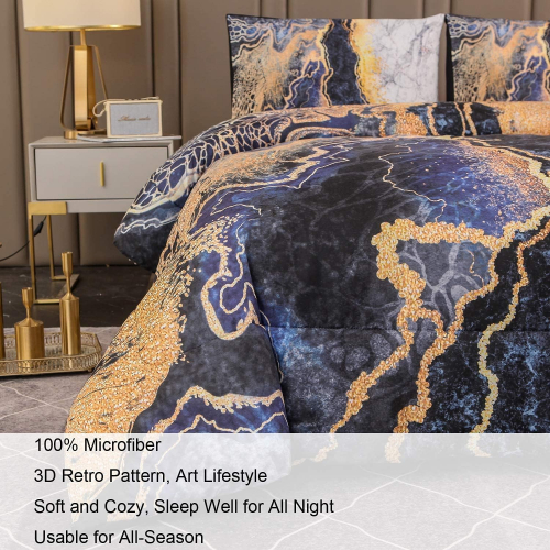 Лёгкий всесезонный комплект постельного белья с эффектом мрамора, 3 предмета — размер King, 260×230 см