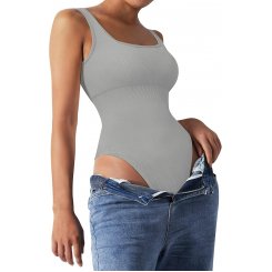 Женский сексуальный ребристый боди без рукавов с квадратным вырезом