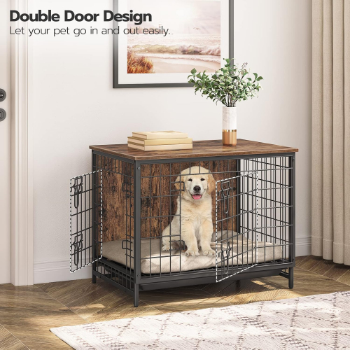 Двухдверная клетка для собак с выдвижным поддоном и многофункциональной верхней поверхностью