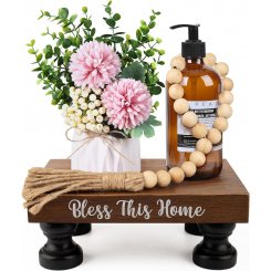 Декоративная подставка из дерева «Bless This Home» — универсальный органайзер в стиле модерн и рустик для кухни, ванной и дома