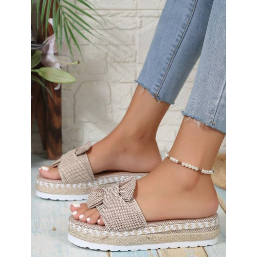 Женские легкие тапочки на платформе с бантом