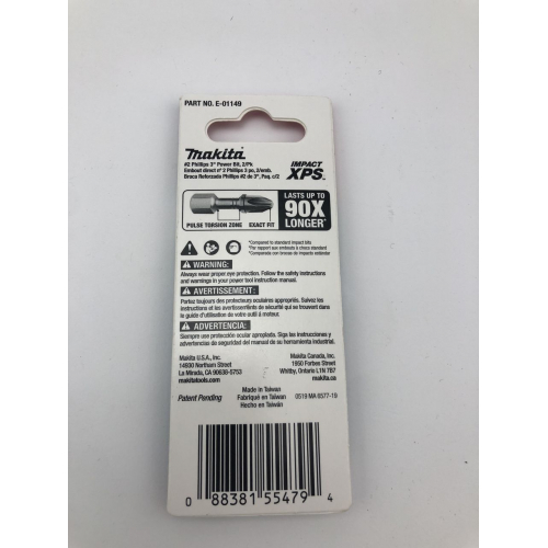 Makita E-01149 Impact XPS #2 Phillips Power Bit, 3 дюйма, 2 шт./уп.