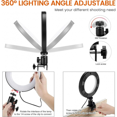 2 в 1 светодиодная кольцевая лампа 6 дюймов со штативом