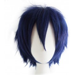 Синтетический короткий прямой синий пушистый парик с полной головой