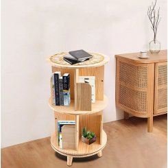 Fichiouy Wood 2-х уровневая напольная вращающаяся на 360 градусов книжная полка для спальни, гостиной, офиса