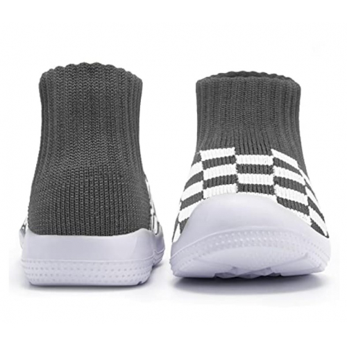 Детские носки-кеды с противоскользящей подошвой, серый клетчатый принт