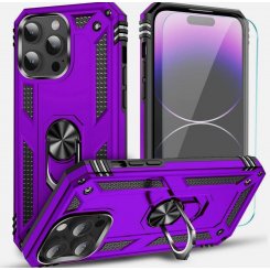 Противоударный чехол с кольцом-подставкой для iPhone 13 mini, двойная защита, серебристо-чёрный