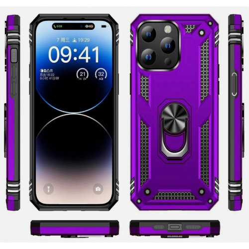 Противоударный чехол с кольцом-подставкой для iPhone 13 mini, двойная защита, серебристо-чёрный