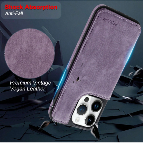 Чехол-книжка PYTWOPY для iPhone 15 Pro Max из веганской кожи с держателем карт, подставкой и магнитным креплением и магнитной застёжкой