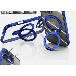 Прозрачный чехол для iPhone 13 с магнитным кольцом-подставкой, синий