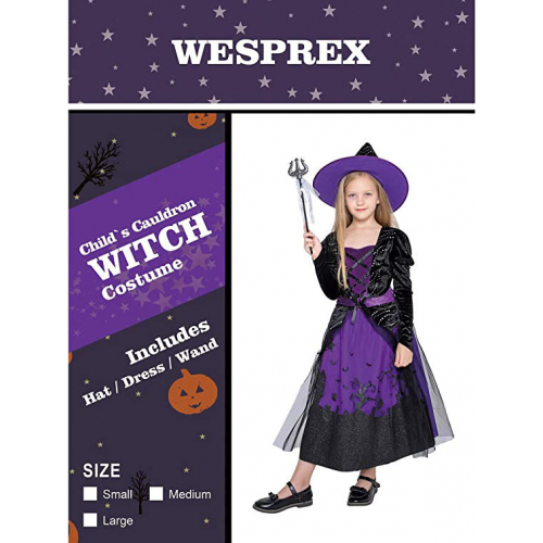 Комплект костюма ведьмы wesprex для девочек с котелком, шляпой и волшебной палочкой